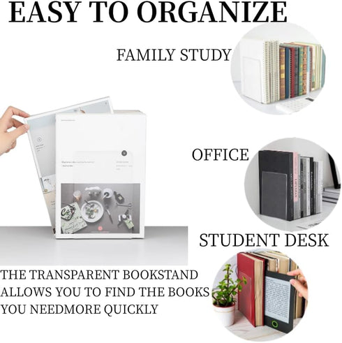 Lulonpon 8pcs Acrylic Book Ends - Non-Skid Clear Bookends for School Library and Desktop Organizer, Book Shelves