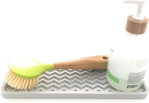 Happitasa Silicone Kitchen Sink Organizer Tray, Sponge Holder and Countertop Protector | Bathroom and Kitchen Soap Dish and Dispenser Tray (LIGHT GREY, 12" x 4")