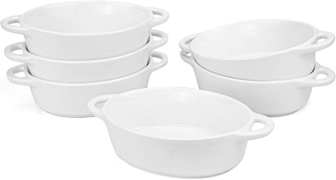 Foraineam 6-Pack 10 Ounce Porcelain Ramekins, Oval Ceramic Baking Dishes with Double Handles