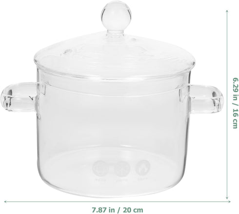 Glass Saucepan, 1350ml Glass Cooking Pot with Cover, Nonstick Soup Pot for Soup and Pasta