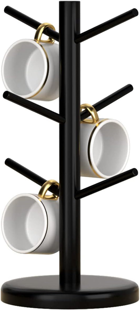 Dorhors Black Coffee Mug Holder Tree, Coffee Bar Organizer with 6 Hooks, Wood Coffee Mug Rack for Counter
