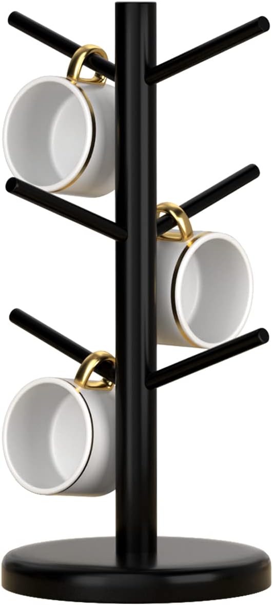 Dorhors Black Coffee Mug Holder Tree, Coffee Bar Organizer with 6 Hooks, Wood Coffee Mug Rack for Counter
