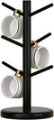 Dorhors Black Coffee Mug Holder Tree, Coffee Bar Organizer with 6 Hooks, Wood Coffee Mug Rack for Counter