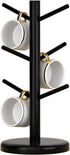 Dorhors Black Coffee Mug Holder Tree, Coffee Bar Organizer with 6 Hooks, Wood Coffee Mug Rack for Counter