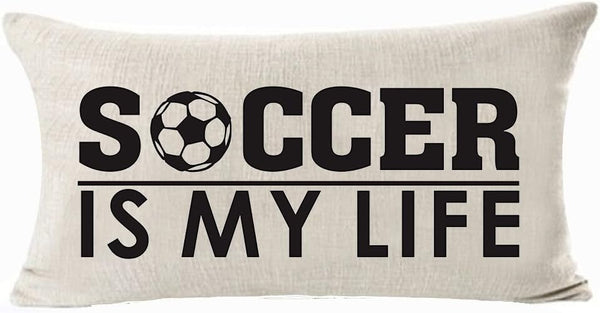Sports-Themed Throw Pillow Cover for Kids, Teens, Boys, Soccer Is My Life Cotton Lumbar Pillow Case