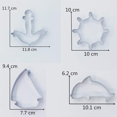 LILIAO Nautical Cookie Cutter Set - 4 Piece - Anchor, Sailboat, Rudder and Dolphin Biscuit Fondant Cutters