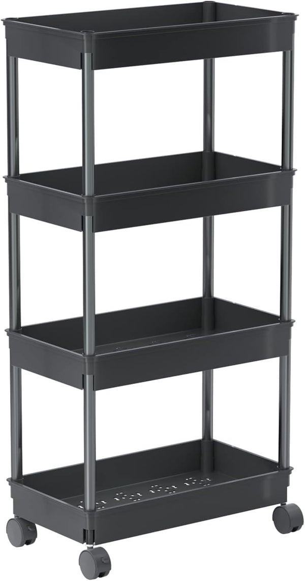 Sooyee 4 Tier Wide Storage Cart, Mobile Shelving Unit Organizer for Kitchen, Bathroom, Laundry, Black Plastic & Steel