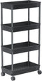Sooyee 4 Tier Wide Storage Cart, Mobile Shelving Unit Organizer for Kitchen, Bathroom, Laundry, Black Plastic & Steel