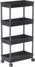 Sooyee 4 Tier Wide Storage Cart, Mobile Shelving Unit Organizer for Kitchen, Bathroom, Laundry, Black Plastic & Steel