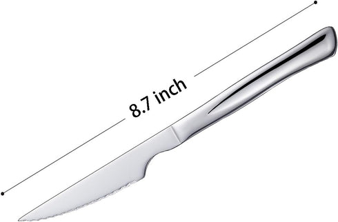 Silver Steak Knife Set, 6 Piece Stainless Steel Kitchen Utility Knives, 8.7-inch Serrated Dinner Knives