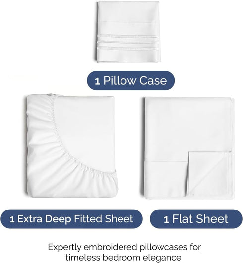 Extra Deep Pocket Twin Sheets Set - 3 Piece Breathable & Cooling Bed Sheets - Soft, Wrinkle Free White