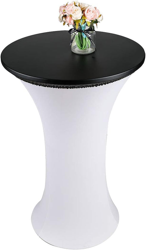 24 Inch JISEN Cocktail Waterproof Round Table Topper Cap Polyester Fitted Stretchable Tablecloth Cover D-Black