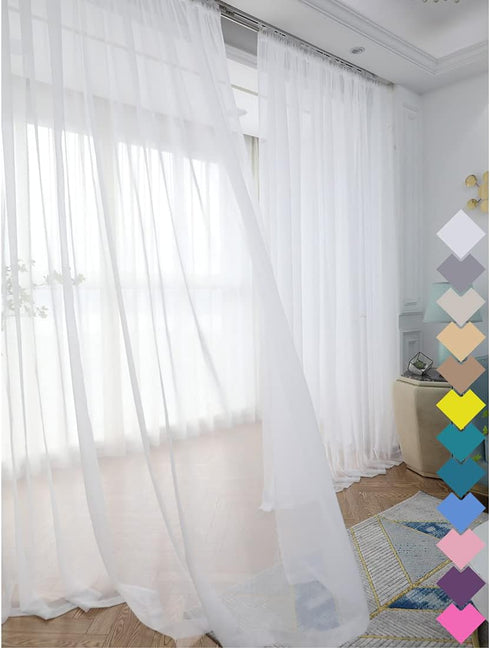 Ivory Sheer Curtains by LONGTAI, 108 Inches Long, 2 Panels Basic Rod Pocket for Bedroom Living Room