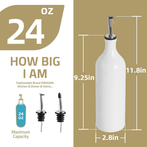 Sweejar Large Ceramic Olive Oil Dispenser Bottle, Opaque Cruet for Oil, Vinegar, Soy Sauce, 24 Fl Oz (Gradient Green)