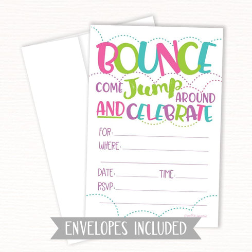 Girl Bounce House or Jumping Party Invitations, 20 Count with Envelopes for Jump Party Invites