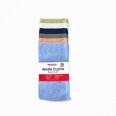 12x12 Inch Pack 24 Washcloths of Soft, Absorbent, Quick-Dry Cotton Towels for Bath, Gym, Hotel & Salon