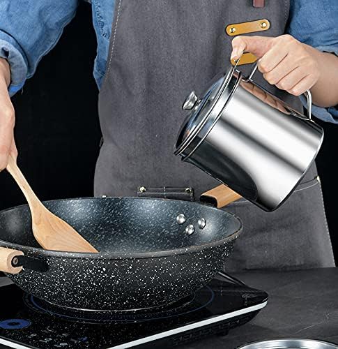 Bacon Grease Container with Strainer, 1.25 L Food-grade Stainless Steel Keeper with Lid and Easy-Grip Handle