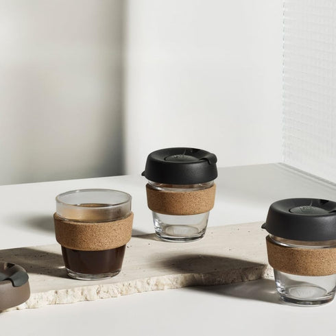 KeepCup Brew Cork - Reusable Coffee Cup, Tempered Glass and Natural Cork, Extra Small 6oz/177ml, Black