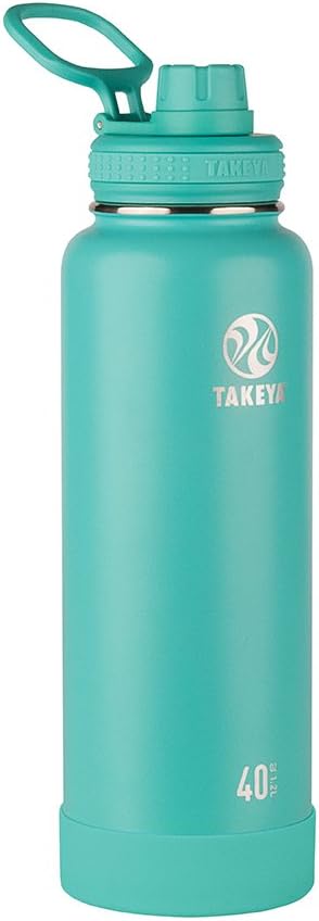 Takeya Actives 40 oz Vacuum Insulated Stainless Steel Water Bottle, Spout Lid, Premium Quality, Teal