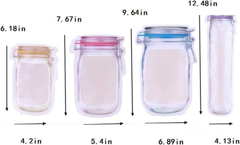 50Pcs Mason Jar Pattern Food Storage Bags, Reusable Portable Smell Proof Ziplock Bags, Red 7.6 5.4in