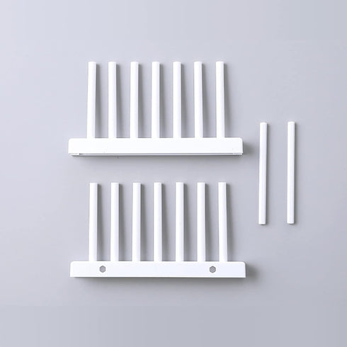 White Plate Organizer for Cabinet, 4 Pack Plastic Rack Stand for Dish, Bowl, Bakeware, Serving Tray