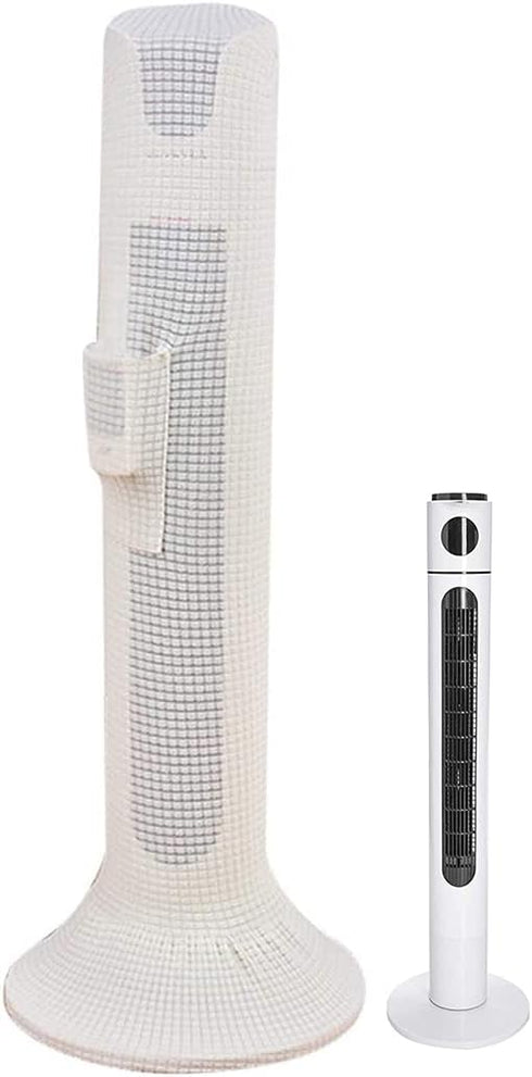 Tower Fan Dust Cover, Water-Repellent Stretch Spandex Dustproof Guard for Household Office Fans, with Pocket (White)