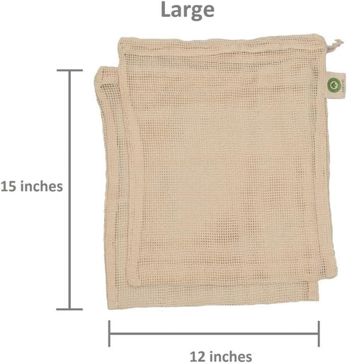 Reusable Organic Cotton Garlic Storage Bags - Washable Mesh Bags with Drawstring for Garlic, Onion, Potato