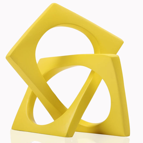 DOVDOV Geometric Cube Knot Decorations, Abstract Geometric Statue, Yellow Home Decor Accents