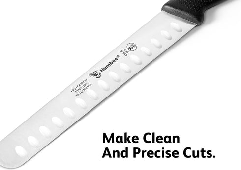 Chef 10-Inch Carving Knife with Granton Edge for Turkey Ham Meat Slicing and cutting NSF Certified CP5-10 Black by Humbee