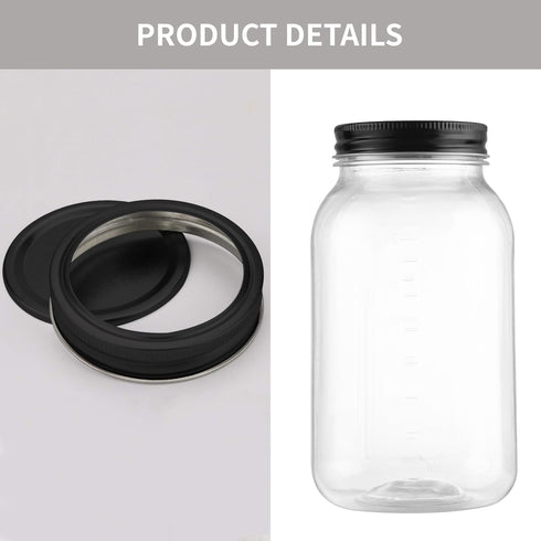 novelinks 32 OZ Clear Plastic Mason Jars with Airtight Lids - Plastic Mason Jars 32 OZ Plastic Jars with Lids for Kitchen & Household Storage (12 PACK, Black)