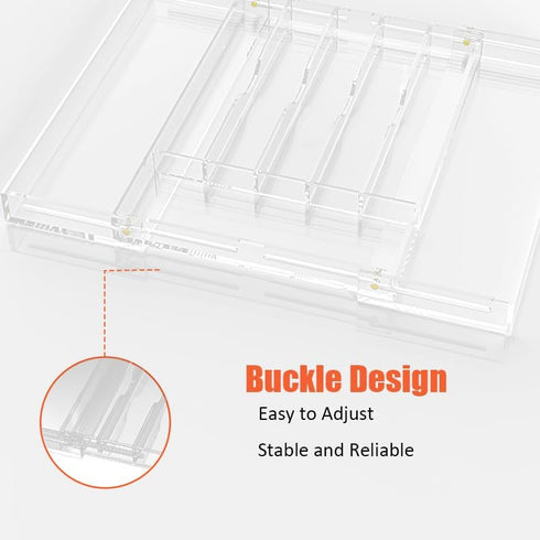 Acrylic Silverware Drawer Organizer, Expandable Kitchen Organizer for Forks and Knives, Multipurpose Storage Solution