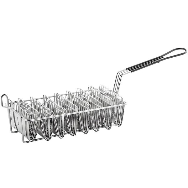 OCS Parts Pro Chef Series Taco Fryer Basket, 12" x 6 1/2" x 4 1/2" Nickel-Plated Steel with Rubberized Handle