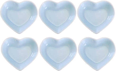 WHJY Blue Love Heart Shaped Ceramic Side Dish Bowl, Contemporary Porcelain Seasoning Dishes Set of 6