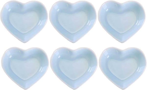 WHJY Blue Love Heart Shaped Ceramic Side Dish Bowl, Contemporary Porcelain Seasoning Dishes Set of 6