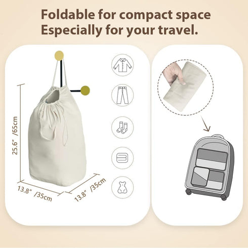 MCleanPin Washable Laundry Bags with Handles - 140L Dirty Clothes Storage for College Dorm & Travel, 2 Pack (Beige)