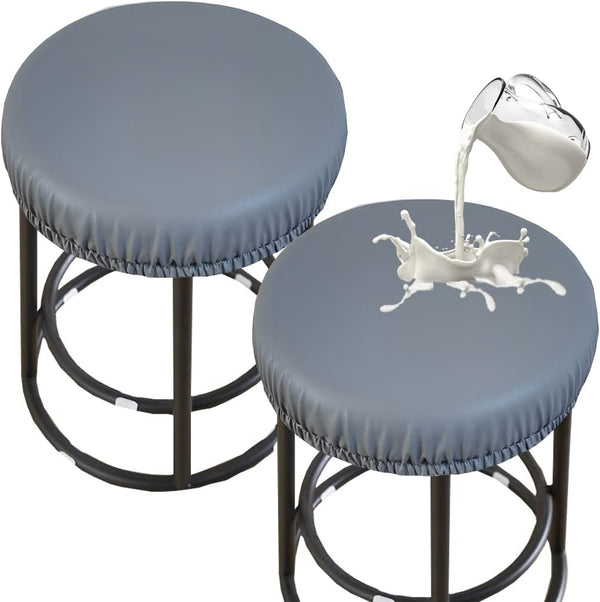 HFCNMY Stretch PU Round Bar Stool Covers, Waterproof Seat Covers, Washable Cushion Slipcovers