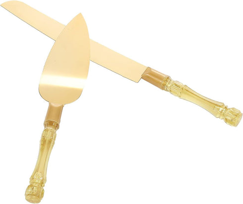TANG SONG Simple Design Wedding Cake Knife and Serving Set for Parties, Weddings, Birthdays, Anniversaries, Golden