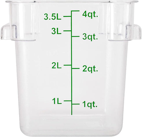 Met Lux 4 Quart Brine Bucket - 1 Square Marinating Container with Volume Markers, Clear and Green Plastic Dough Rising