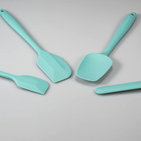 4 Piece Silicone Spatula Set, Flexible Heat Resistant Non-scratch Rubber Spatulas with Stainless Steel Core, Aqua Sky