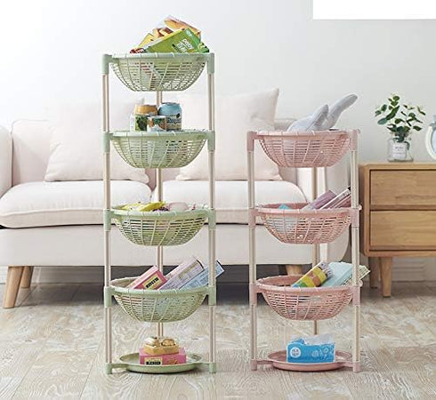 Multifunctional Plastic Storage Basket - Floor Tripod Kitchen Vegetable and Fruit Storage Rack Drain Rack (Green, 4