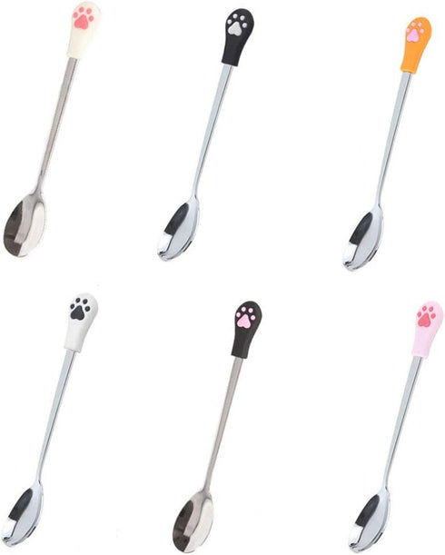 Cat Paw Design Silicone Head Stainless Steel Spoon, Coffee/Tea/Dessert/Mixing Flatware