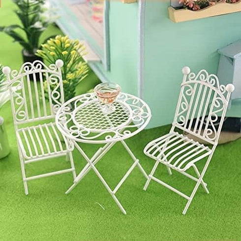 Dollhouse Miniature Bistro Table & Chairs Set Accessories Metal 1:12 Scale Miniatures