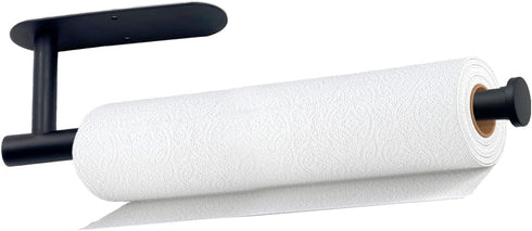 Paper Towel Holder - Self Adhesive or Drilling Under Cabinet Stainless Steel Black Wall Mount for Kitchen
