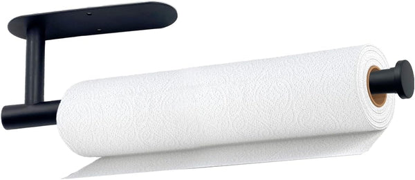 Paper Towel Holder - Self Adhesive or Drilling Under Cabinet Stainless Steel Black Wall Mount for Kitchen