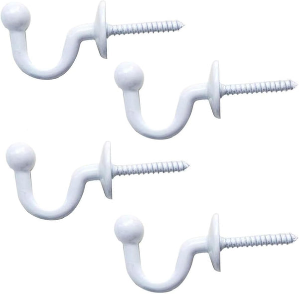 2 Pairs Curtain Hooks for Drapes - European Style White Window Curtain Holdback Hooks, Heavy Duty Wall Mounted