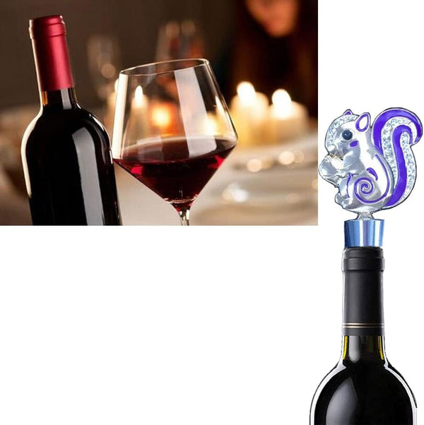 Squirrel Wine Bottle Stopper, Cute Animal Wine Stoppers for Christmas Party Decorations, Crystal Polygonal Beverage