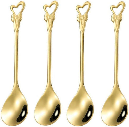 10 Pieces Stainless Steel Heart Butterfly Coffee Spoon Set, 4.7 inch Dessert Spoon for Kitchen, Cafe or Bar