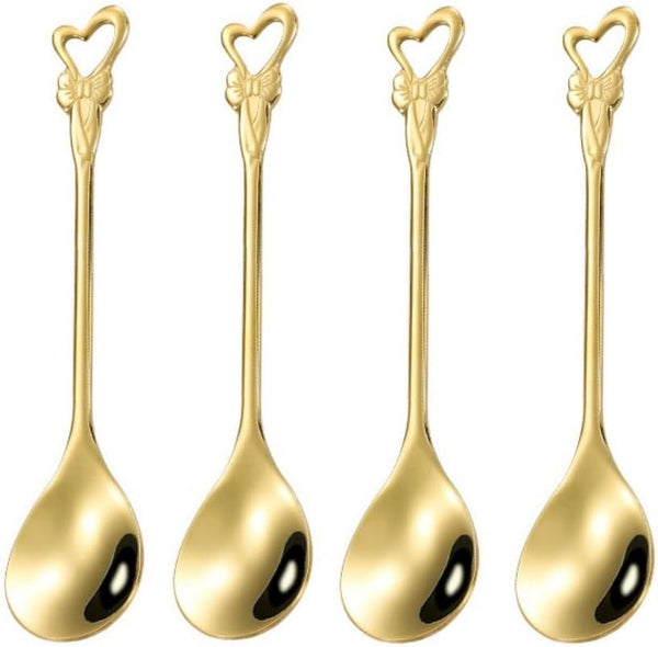 10 Pieces Stainless Steel Heart Butterfly Coffee Spoon Set, 4.7 inch Dessert Spoon for Kitchen, Cafe or Bar