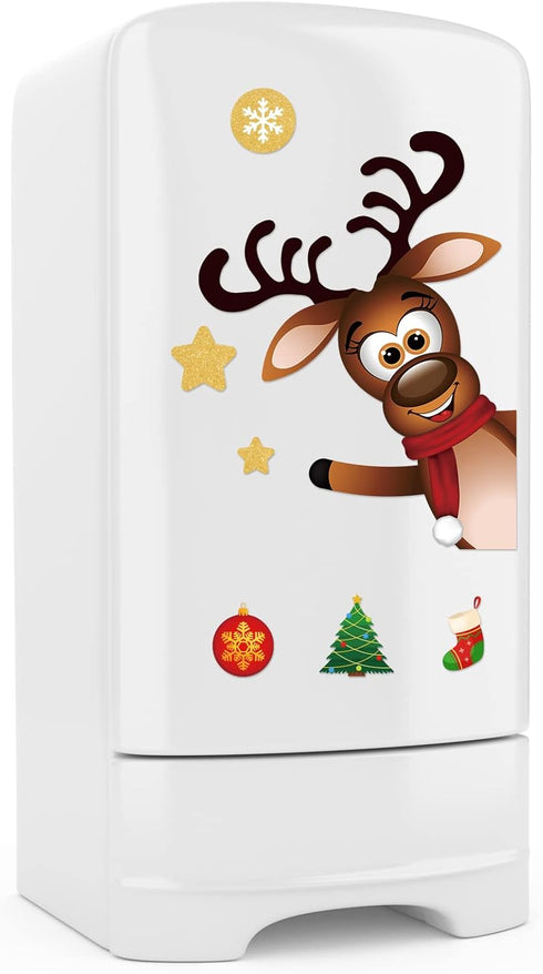 Christmas Refrigerator Magnets Set, Cute Funny Fridge Stickers for Holiday Decoration (Reindeer, 15 Pieces)