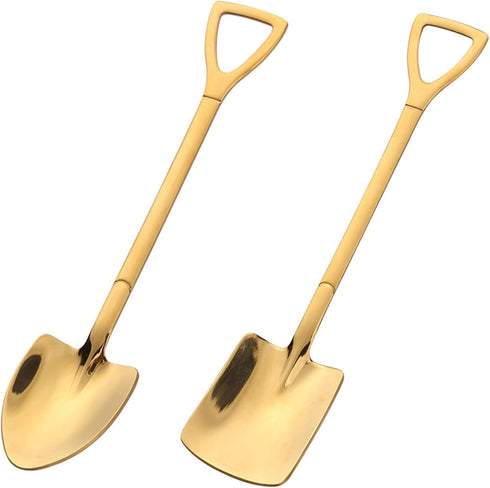 Gold Shovel Shape Spoons- 2piece Stainless Steel Spoon Long Handle Coffee Ice